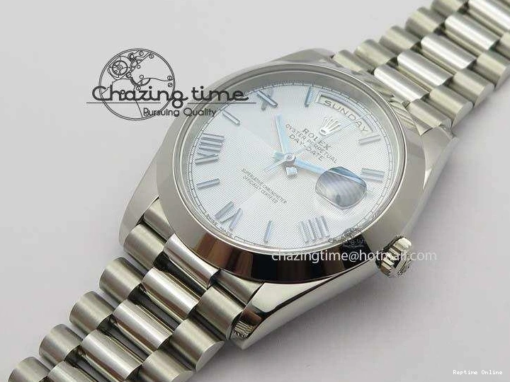 0521 Day-Date 40mm 228206 SS Noob 1:1 Best Edition Quadrant Textured Ice Blue Dial On SS Bracelet A Timeless 3801